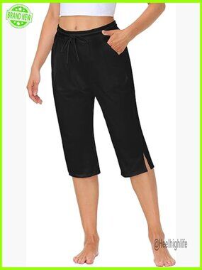 Women's Capri Yoga Pants Drawstring Jogger Sweatpants with Pockets